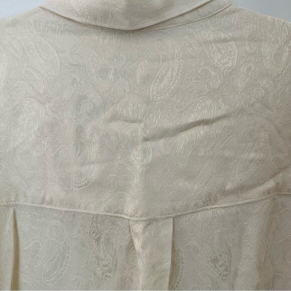 Zara Women’s Paisley Jacquard Button-Up Blouse Shirt Beige Cream Fringe Boho XL - Picture 6 of 12